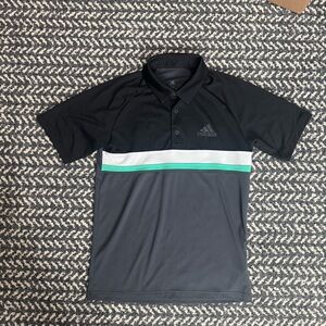 Adidas Men's Black, Gray, and Green Polo Shirt